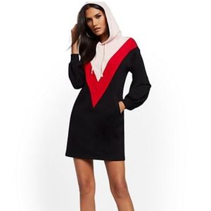 Hooded Chevron-Stripe Shift Dress